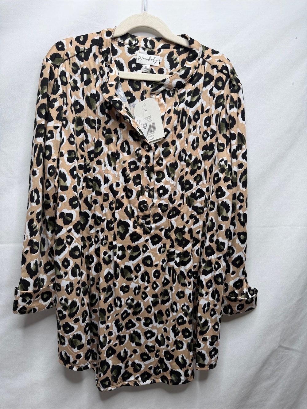Wonderly Olive Black Beige Leopard-Print Button Tunic